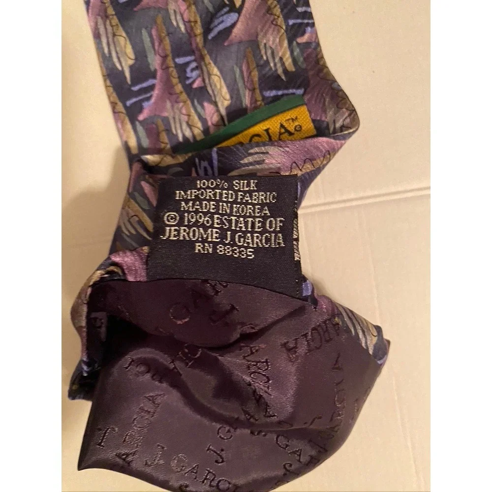 J. Garcia Mens Silk Tie Duckworm Alarm Collection Fourteen Purple Abstract 1996